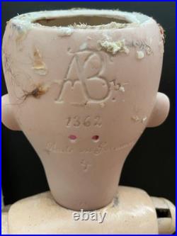 Antique Alt, Beck & Gottschalk #1362 German Bisque Doll 25 IN, Pierced Ears