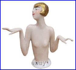 Antique Art Deco Half Doll German Unusual Gold Hair Arms Away Rare