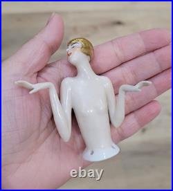 Antique Art Deco Half Doll German Unusual Gold Hair Arms Away Rare