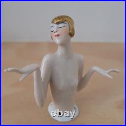 Antique Art Deco Half Doll German Unusual Gold Hair Arms Away Rare