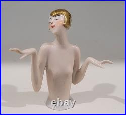 Antique Art Deco Half Doll German Unusual Gold Hair Arms Away Rare