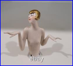 Antique Art Deco Half Doll German Unusual Gold Hair Arms Away Rare