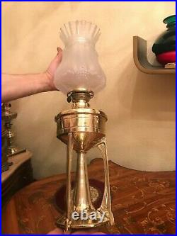 Antique Art Deco Jugendstil German Brass Polished Kerosene Oil Lamp