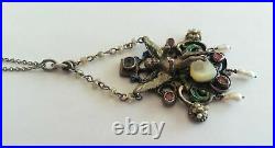 Antique Austro-Hungarian Necklace with an Angel in Silver, Enamel & Garnets