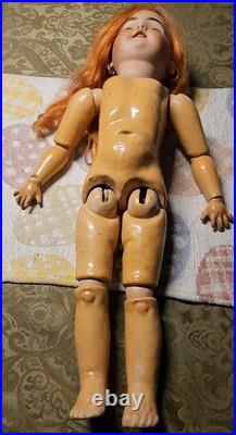 Antique Bisque German 19.5 Doll Original Ball Joint Body Open Mouth Pierced Ear
