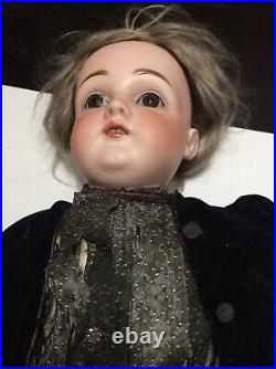 Antique Bisque doll glass eyes original dress & Shoes Leather Body German 23