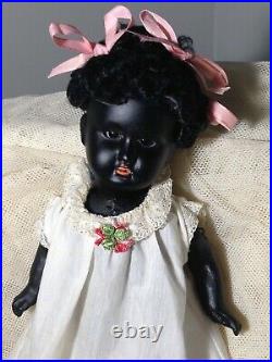 Antique Black Bisque Head Doll, Cabinet Size Cuteness