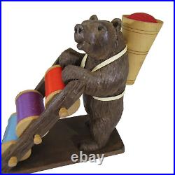 Antique Black Forest German hand carved BEAR sewing caddy spool pin cushion wood Antique Black Forest German hand carved BEAR sewing caddy spool pin cushion wood