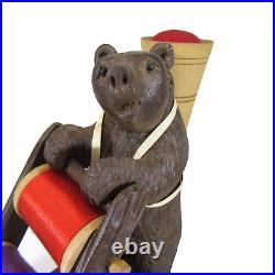 Antique Black Forest German hand carved BEAR sewing caddy spool pin cushion wood Antique Black Forest German hand carved BEAR sewing caddy spool pin cushion wood