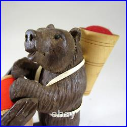 Antique Black Forest German hand carved BEAR sewing caddy spool pin cushion wood Antique Black Forest German hand carved BEAR sewing caddy spool pin cushion wood