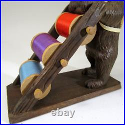 Antique Black Forest German hand carved BEAR sewing caddy spool pin cushion wood Antique Black Forest German hand carved BEAR sewing caddy spool pin cushion wood