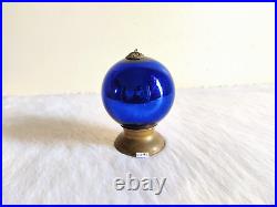 Antique Blue Glass 4.3 Heavy German Kugel Christmas Ornament Brass Cap 02