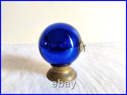 Antique Blue Glass 4.3 Heavy German Kugel Christmas Ornament Brass Cap 02