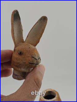 Antique C1890 German Paper Mache Folk Art Composition Rabbit Candy Container