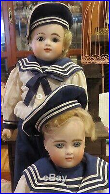 Antique C1890 Pair of AT Kestner Closed Mouth Bisque Dolls, Great Outfits