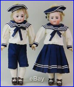 Antique C1890 Pair of AT Kestner Closed Mouth Bisque Dolls, Great Outfits