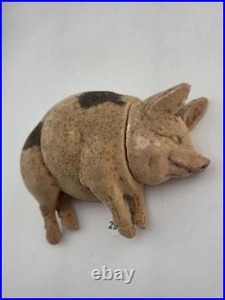 Antique C1890 Pink German Paper Mache Folk Art Composition Pig Candy Container