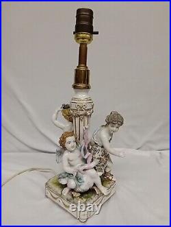 Antique Capodimonte German / Italian Cherubs Frolicking with Goose Lamp 15