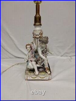 Antique Capodimonte German / Italian Cherubs Frolicking with Goose Lamp 15