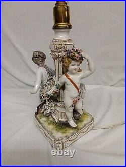 Antique Capodimonte German / Italian Cherubs Frolicking with Goose Lamp 15