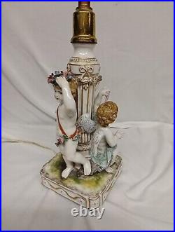 Antique Capodimonte German / Italian Cherubs Frolicking with Goose Lamp 15