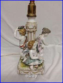 Antique Capodimonte German / Italian Cherubs Frolicking with Goose Lamp 15