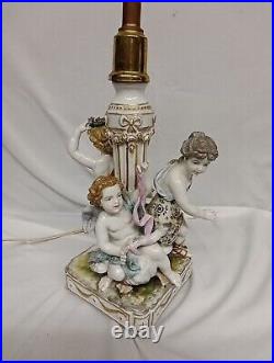 Antique Capodimonte German / Italian Cherubs Frolicking with Goose Lamp 15