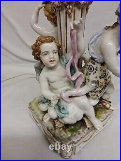 Antique Capodimonte German / Italian Cherubs Frolicking with Goose Lamp 15