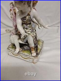 Antique Capodimonte German / Italian Cherubs Frolicking with Goose Lamp 15