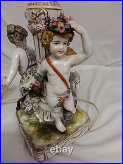 Antique Capodimonte German / Italian Cherubs Frolicking with Goose Lamp 15