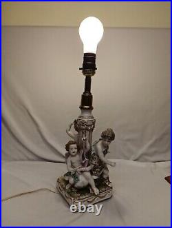 Antique Capodimonte German / Italian Cherubs Frolicking with Goose Lamp 15