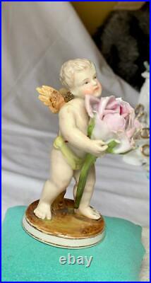 Antique Cherub Cupid Angel Sitzendorf Dresden German Porcelain Figurine