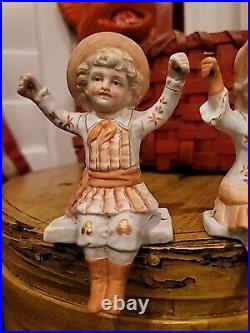 Antique Christmas DOLL HANGER Ornaments RARE Pair Bisque 1890 Boy Girl 5 1/2