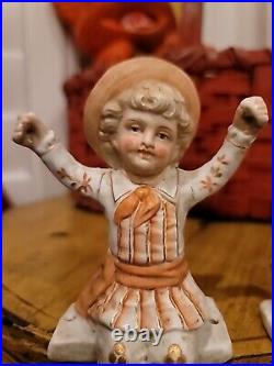 Antique Christmas DOLL HANGER Ornaments RARE Pair Bisque 1890 Boy Girl 5 1/2