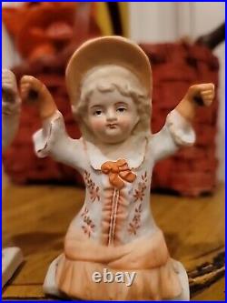 Antique Christmas DOLL HANGER Ornaments RARE Pair Bisque 1890 Boy Girl 5 1/2