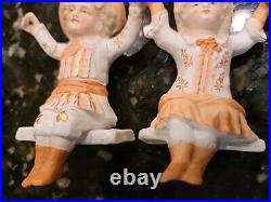 Antique Christmas DOLL HANGER Ornaments RARE Pair Bisque 1890 Boy Girl 5 1/2