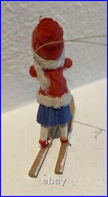Antique Christmas Heubach cotton bisque Girl Skier Ornament