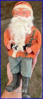 Antique Christmas Santa Woodcutter 11 German Santa All Original Chubby Face NM+