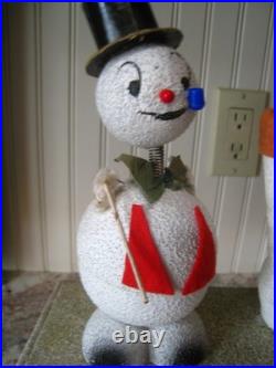 Antique Christmas Snowman German Bobble head candy container+ Santa Boot Contain
