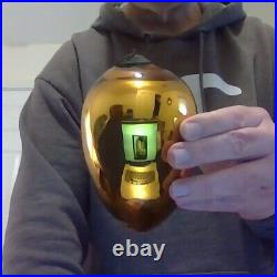 Antique Circa 1890 Dark Amber Egg Shaped Glass Kugel with Original Roped Cap