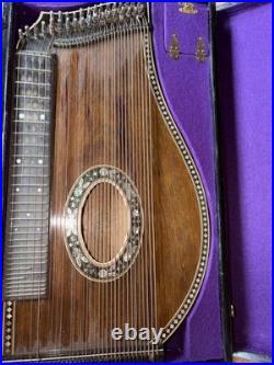 Antique Concert Zither Signed M. Nebel & Bro NY German In Org. Case Vintage R77