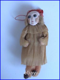 Antique Cotton Batting & Crepe Paper Wide Eyed Girl German Christmas Ornament