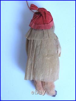 Antique Cotton Batting & Crepe Paper Wide Eyed Girl German Christmas Ornament
