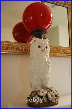 Antique Dresden German Meissen Area Porcelain Flower Snow Owl Oil Whimsical Lamp