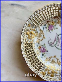 Antique Dresden Plate Pierced Edges 24k Gold Hand Painted WL Monogrammed