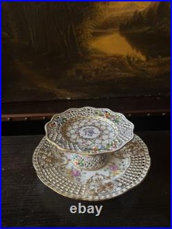 Antique Dresden Plate Pierced Edges 24k Gold Hand Painted WL Monogrammed