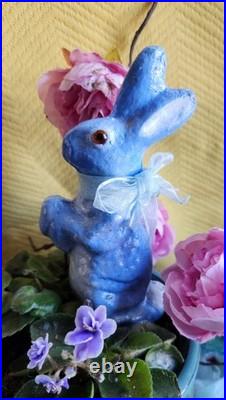 Antique / Early Vintage German Papier-mâché (Paper Mache) Rabbit / Easter Blue