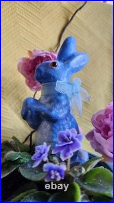 Antique / Early Vintage German Papier-mâché (Paper Mache) Rabbit / Easter Blue