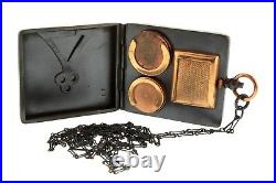 Antique Edwardian German Gunmetal Sovereign Compact Case Holder Chain Necklace