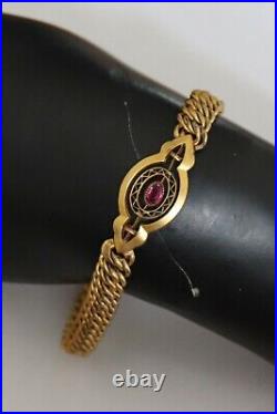 Antique Edwardian Rolled Gold Pink Stone Bracelet Bangle Vintage German Kollmar